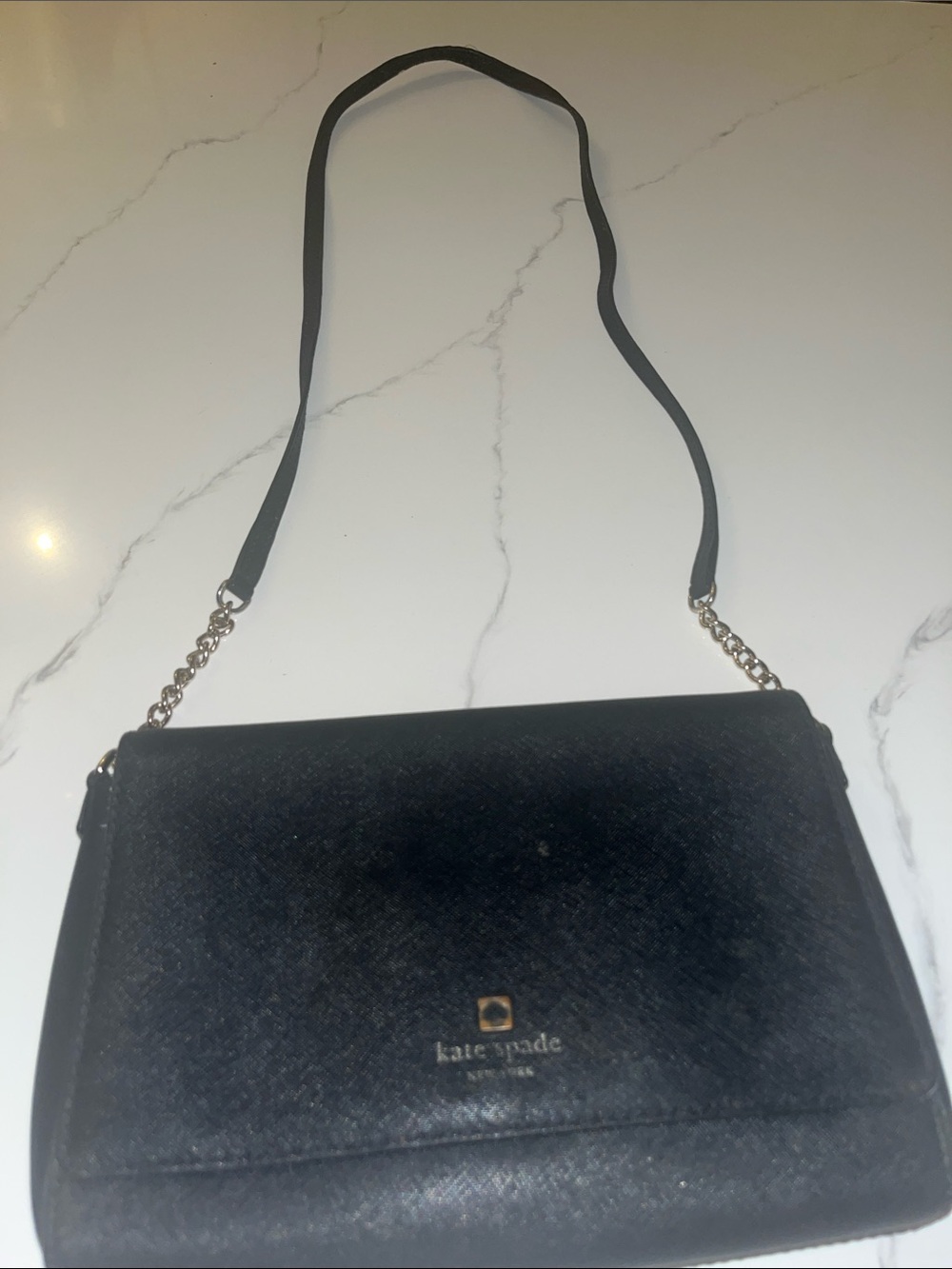 kate spade Black Leather Shoulder Bag with Gold Hardware